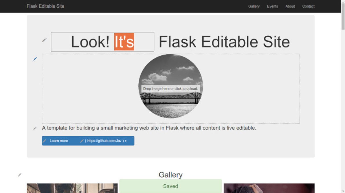 Text and image block editing with Flask Editable Site.