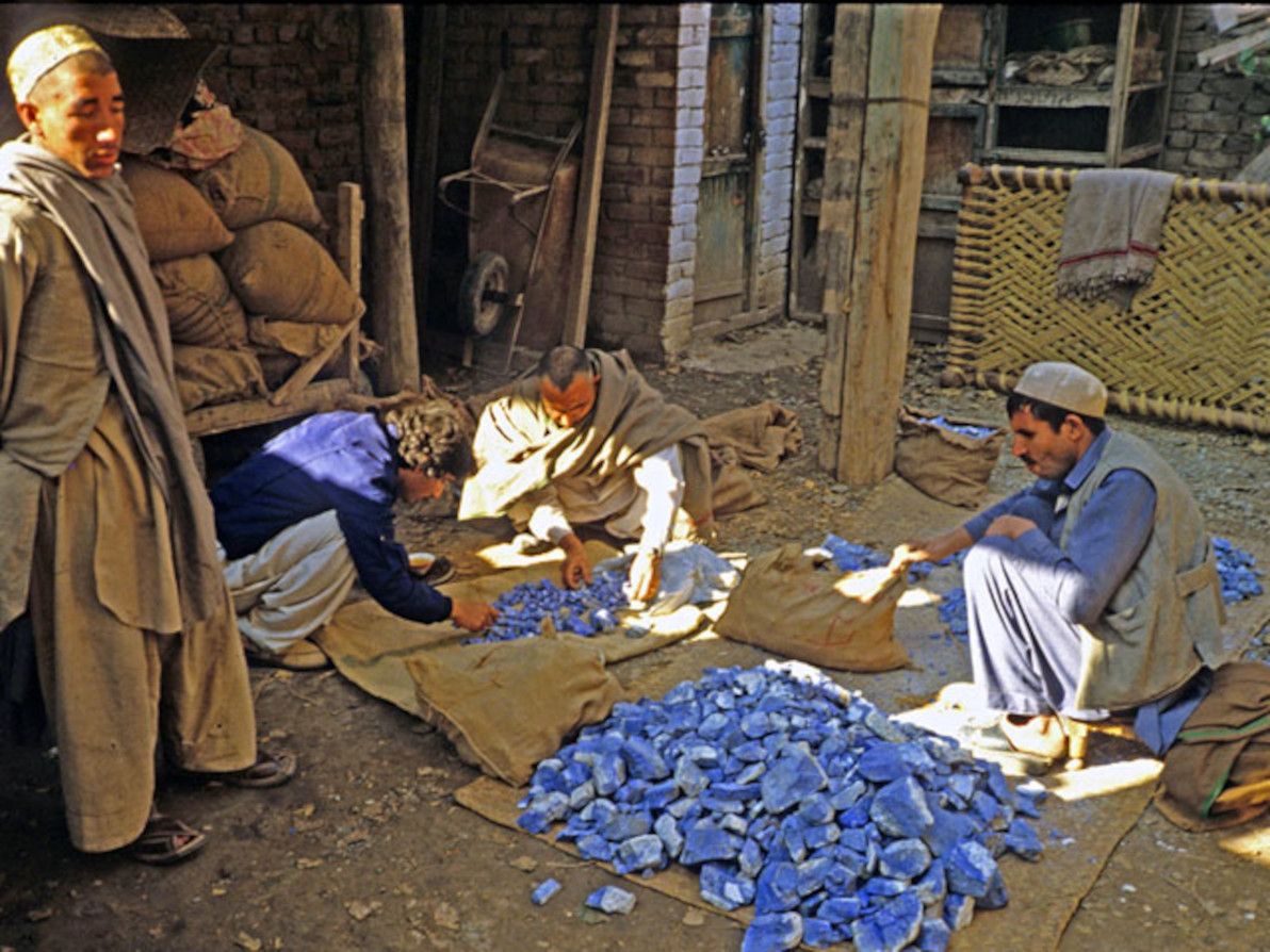 Lapis lazuli for sale in Peshawar, Pakistan, all brought directly from Sar-i Sang.