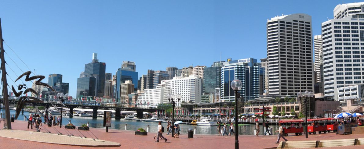 The centre of Darling Harbour, close the the IMAX Theatre.