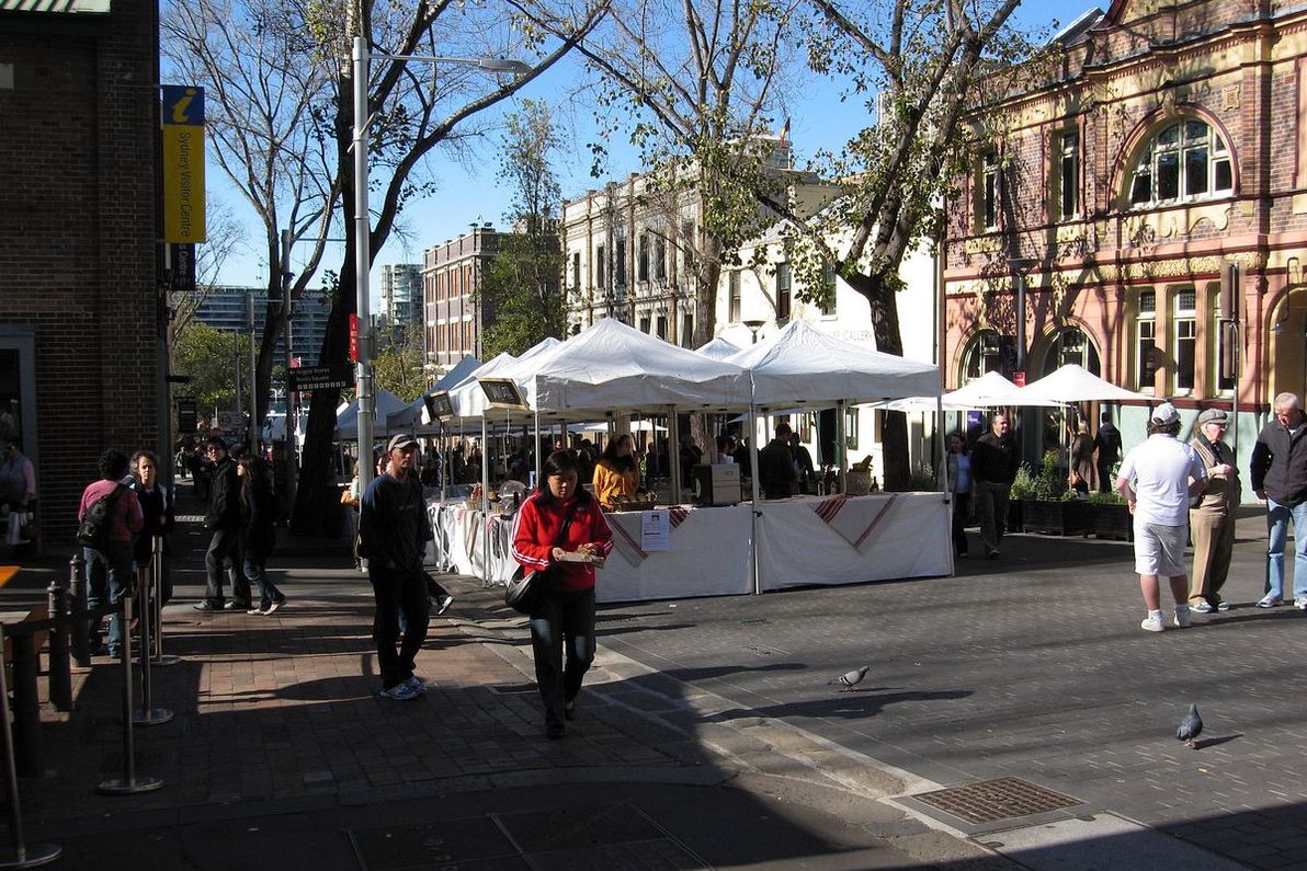 Weekend markets at the eastern end of Argyle St, in The Rocks.