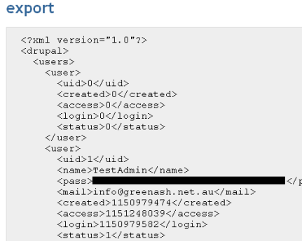 XML export screenshot