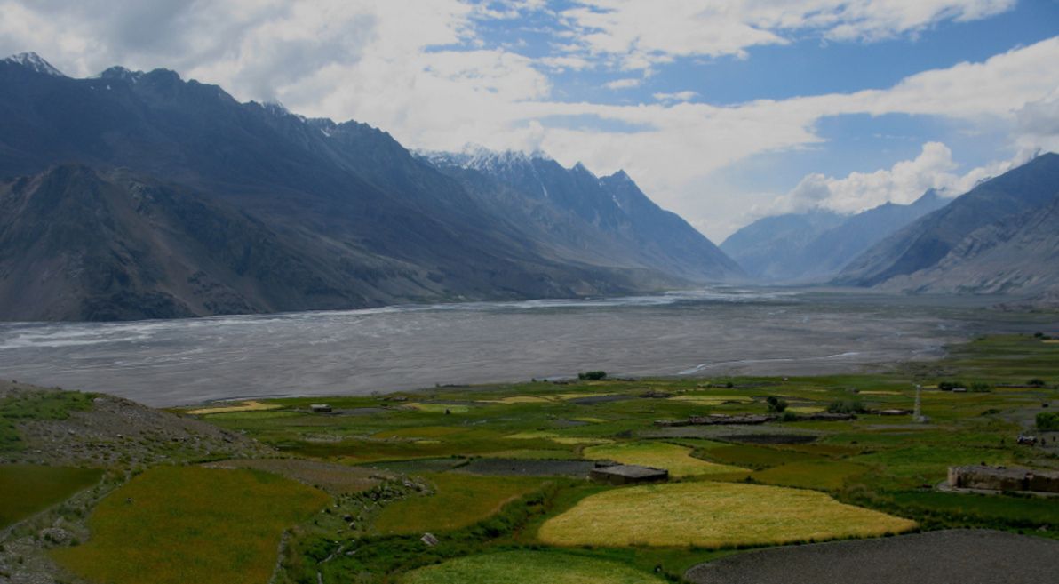 Panorama of the spectacular Wakhan valley at the village of Sarhad.
