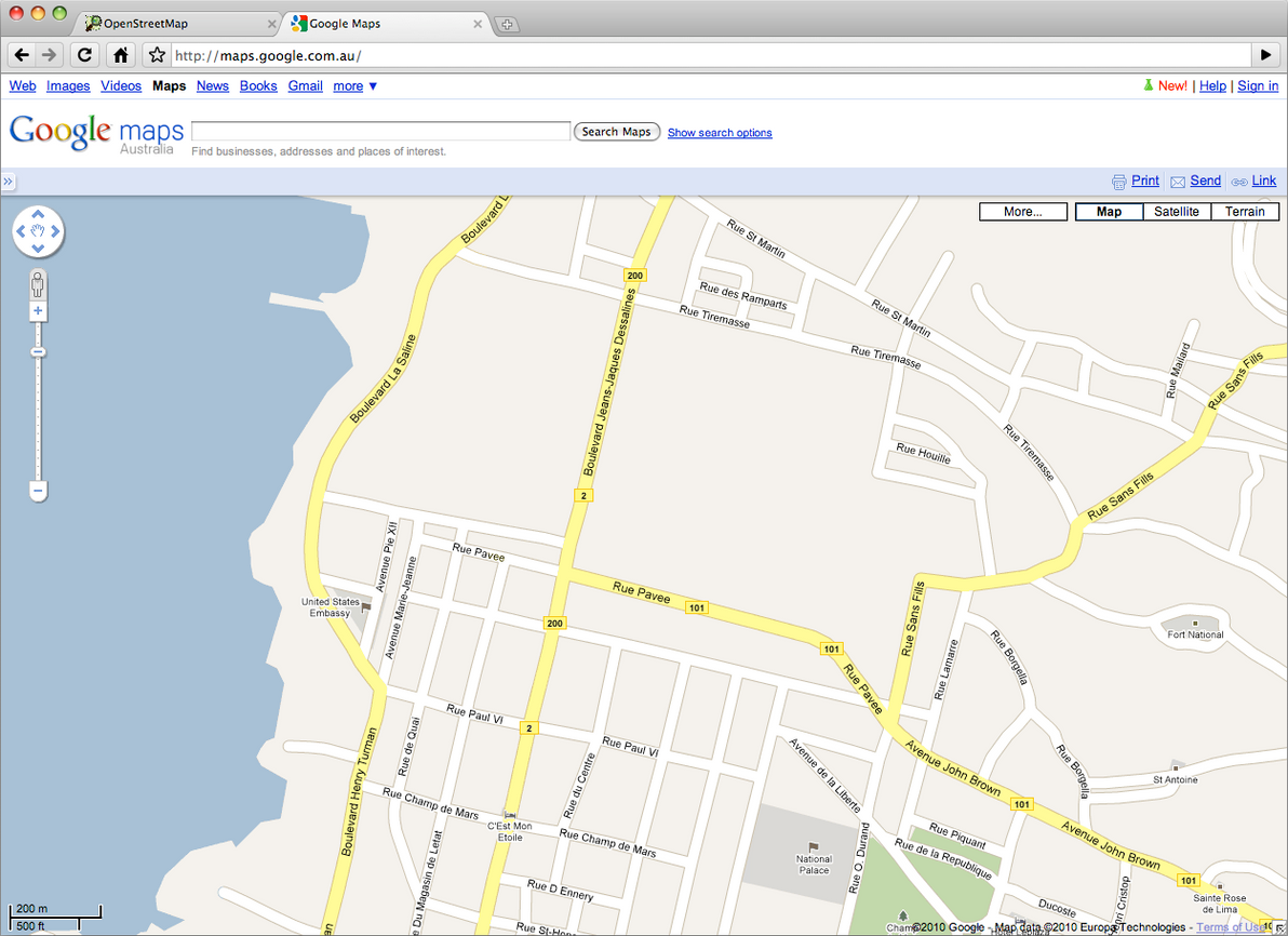 Port-au-Prince in Google Maps
