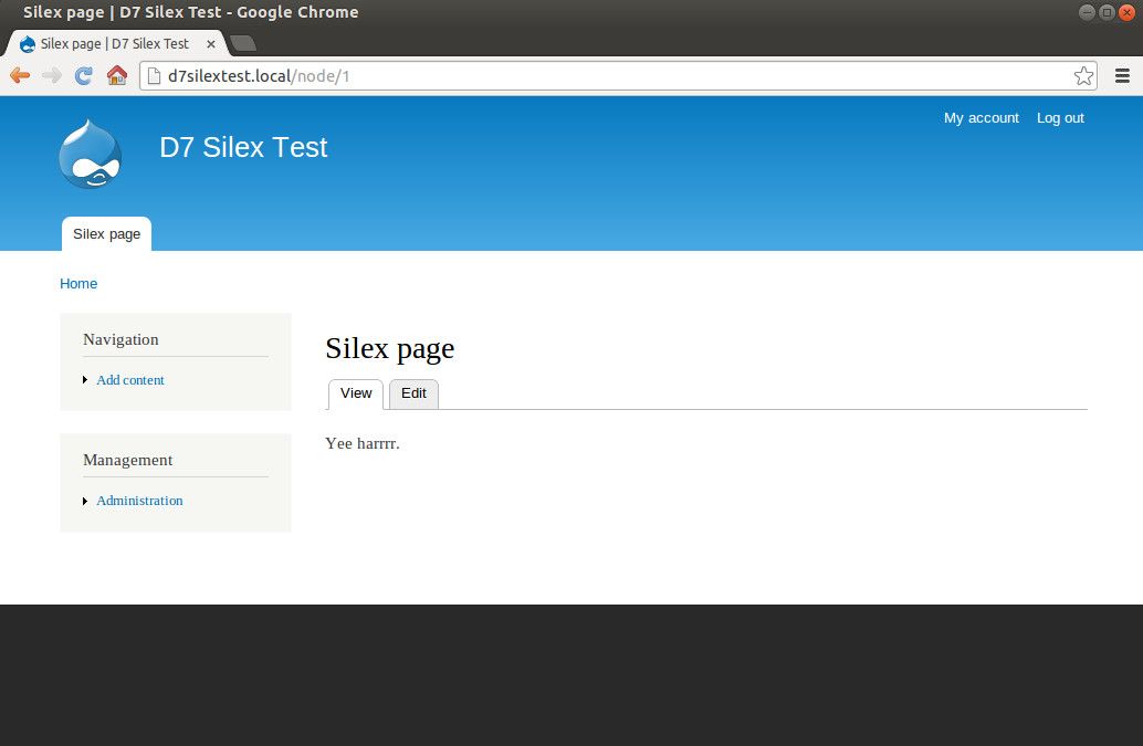 D7 Silex test site with test page.