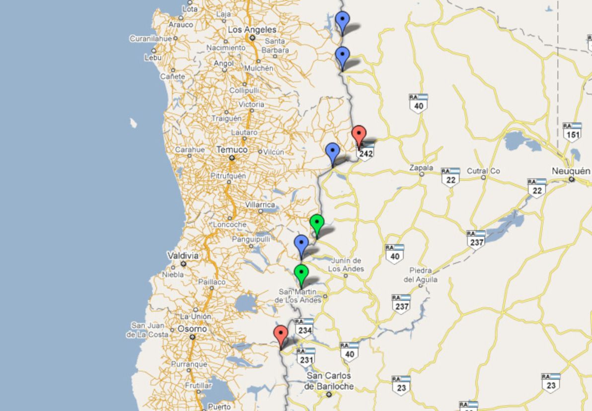 Chile-Argentina border crossings: lake district.