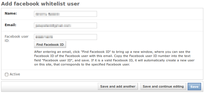 Facebook account ID lookup integrated into the whitelist admin.
