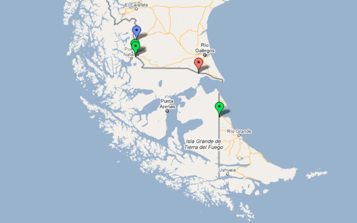 Chile-Argentina border crossings: extreme south.