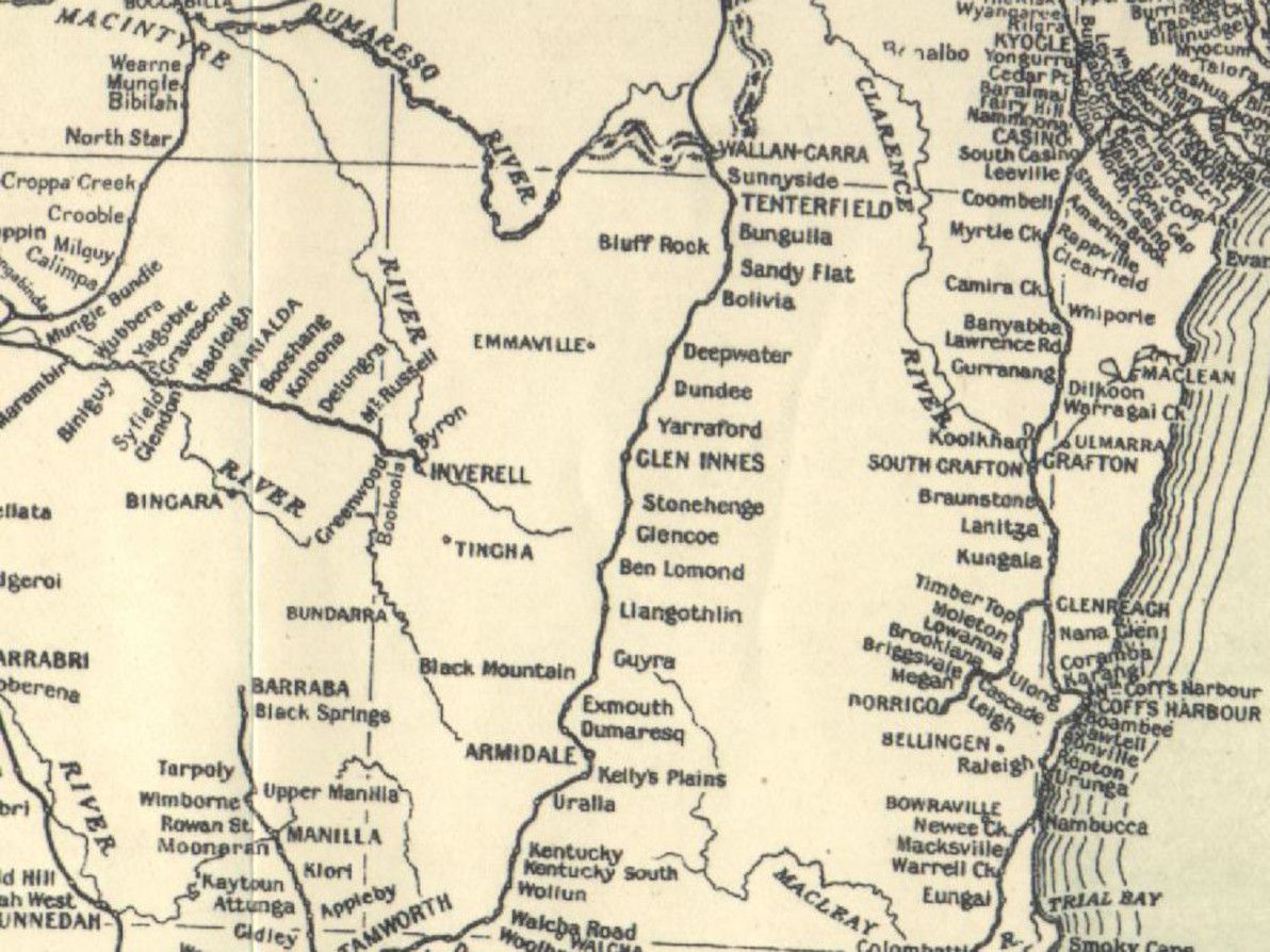 Great Northern Railway as shown in the 1933 official NSW government map